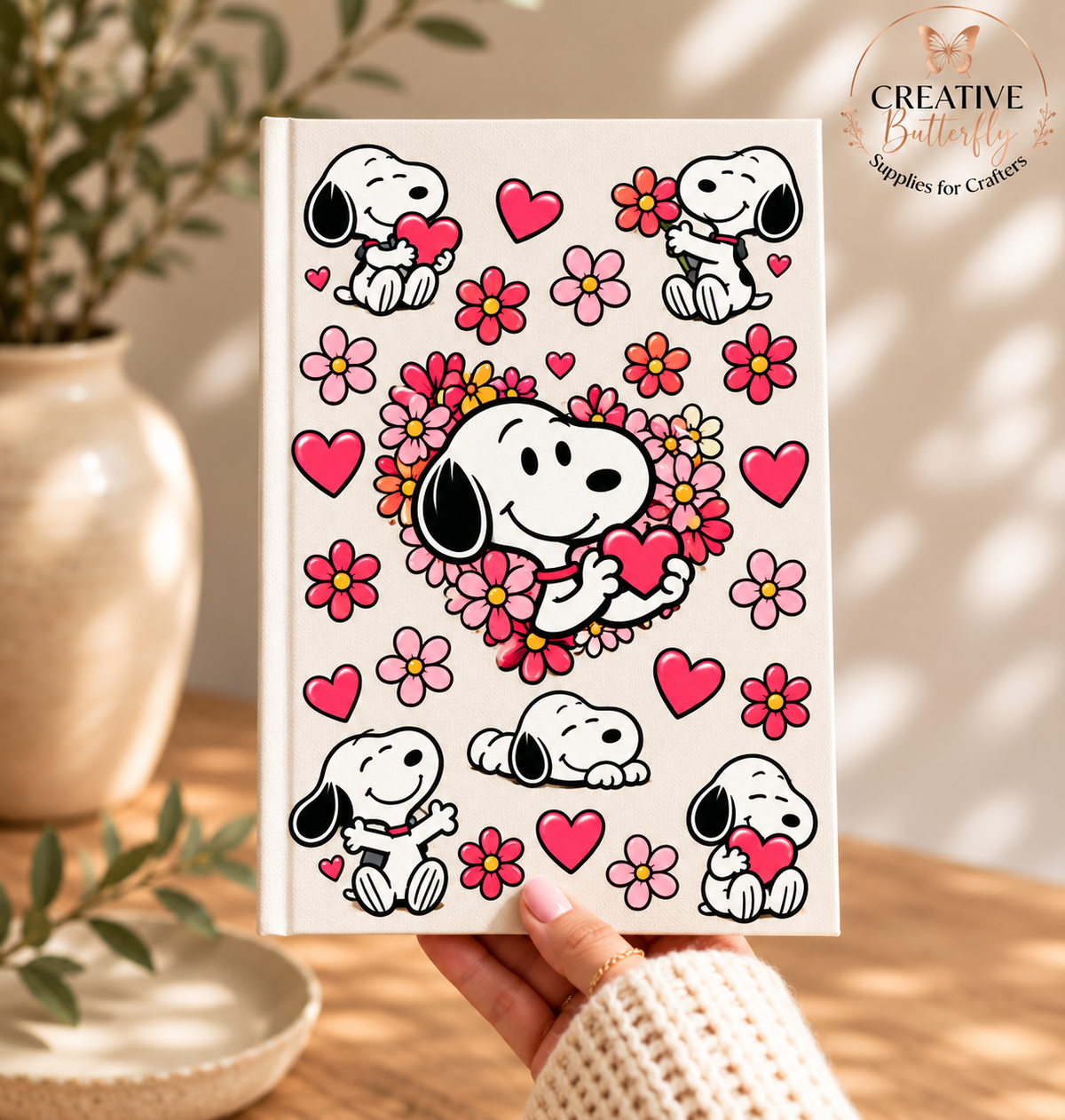 A5: White Dog in Floral Heart