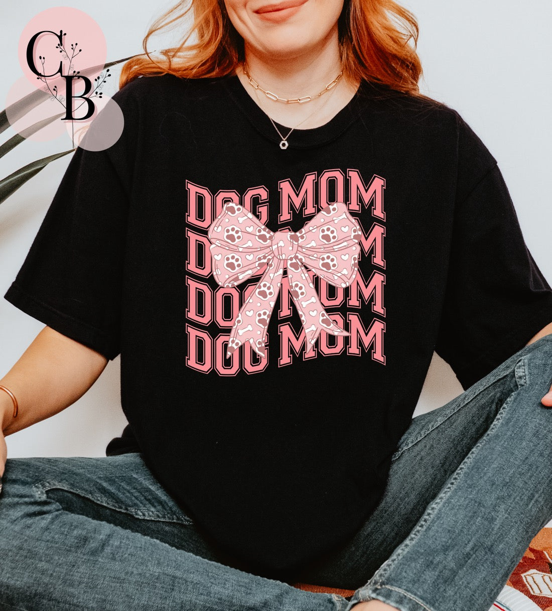 Pink Dog Mom Paw Bow