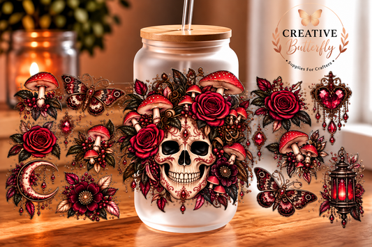 083W - Red Floral Skeleton