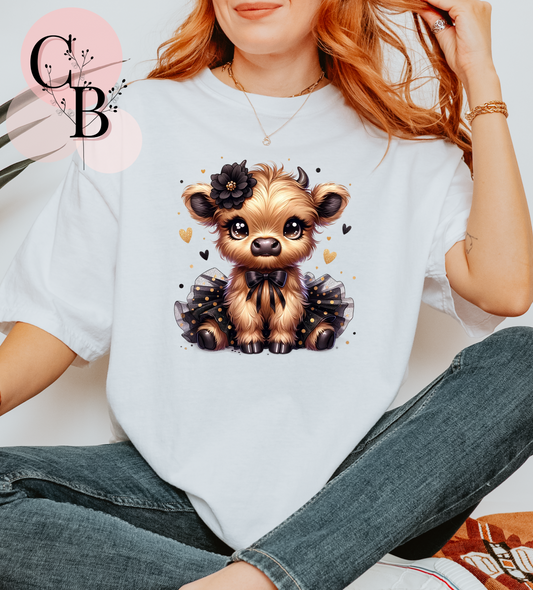 Black Floral Cow