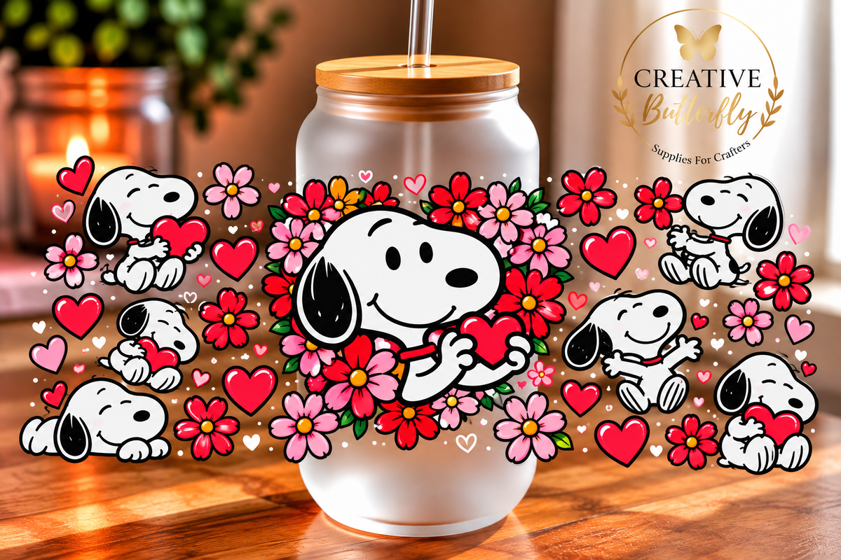 080W - White Dog in Flower Heart