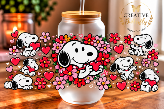 080W - White Dog in Flower Heart