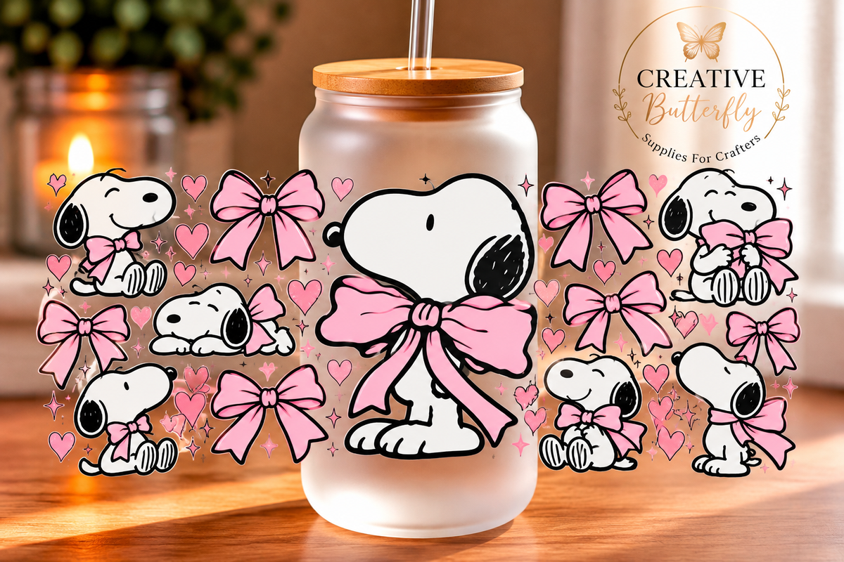 053W - White Dog with Pink Bow
