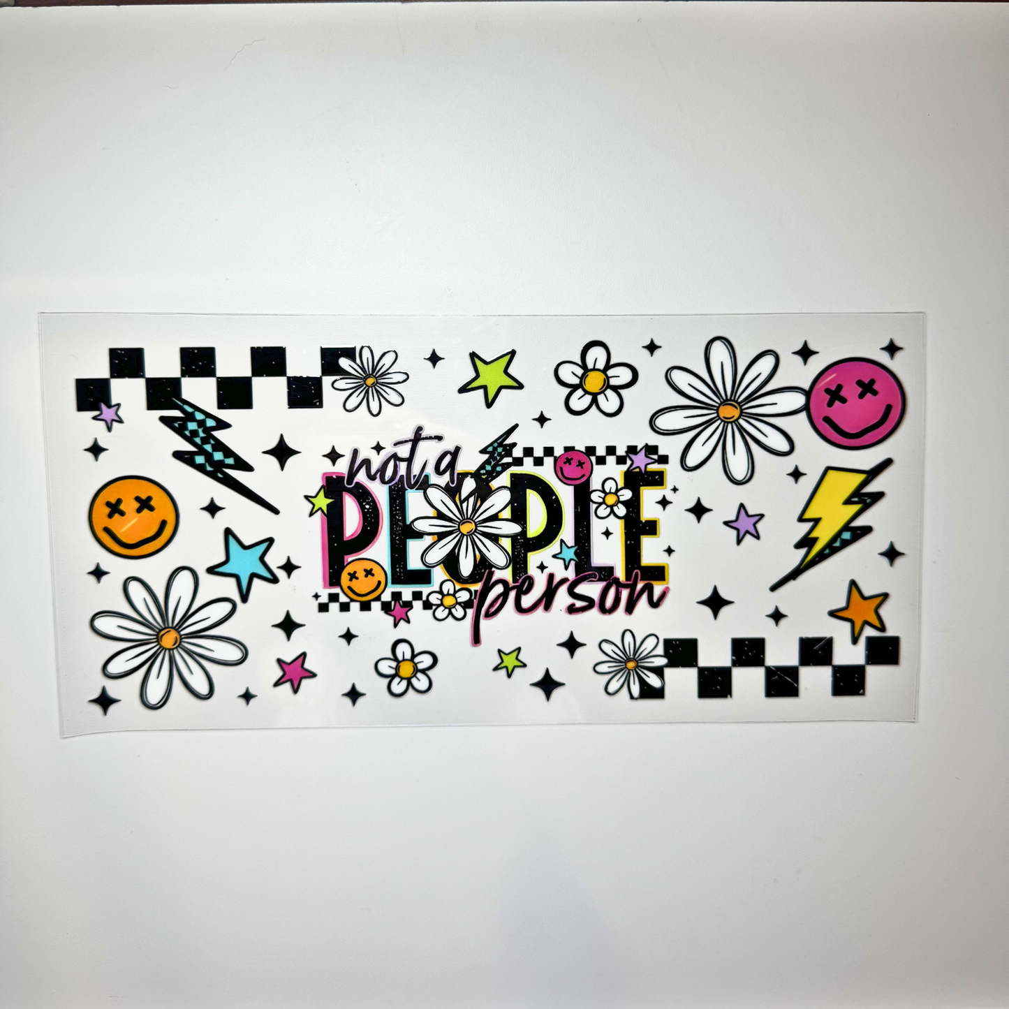 Creative Butterfly Not A People Person T-shirt featuring a minimalistic design with text on a casual fabric background.