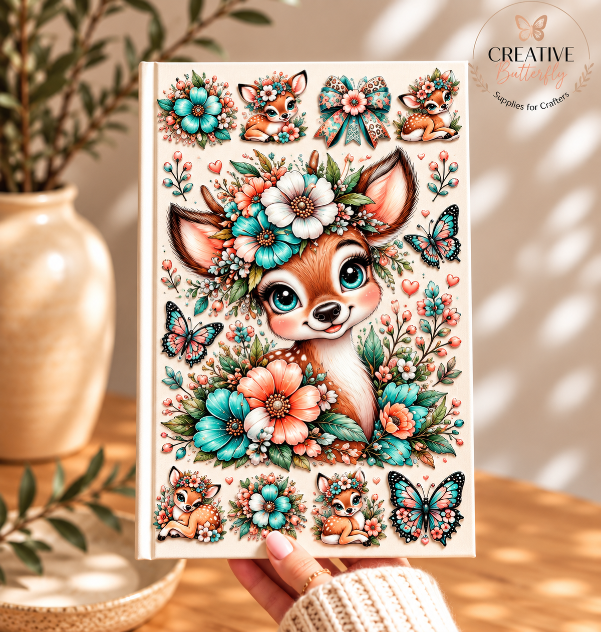 A5: Teal Floral Deer