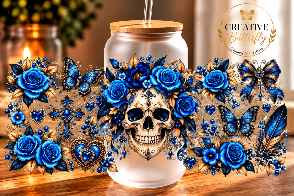 082W - Blue Floral Skeleton