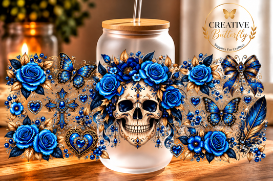 082W - Blue Floral Skeleton
