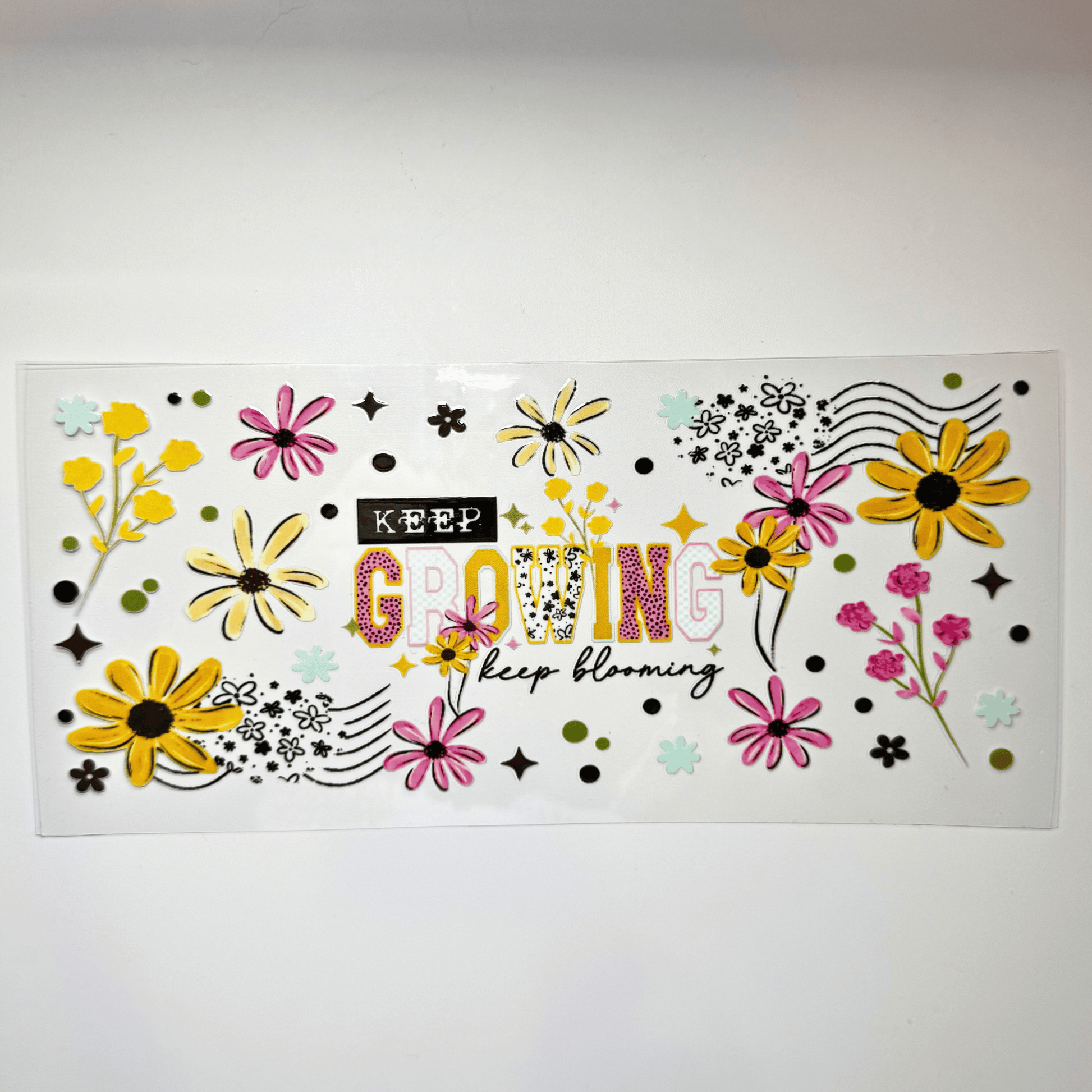 Creative Butterfly Keep Growing Keep Blooming wall art featuring vibrant botanical illustrations and inspiring lettering.