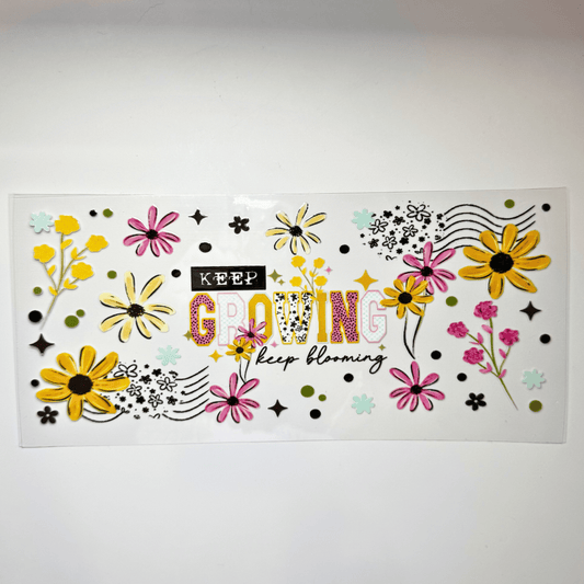 Creative Butterfly Keep Growing Keep Blooming wall art featuring vibrant botanical illustrations and inspiring lettering.