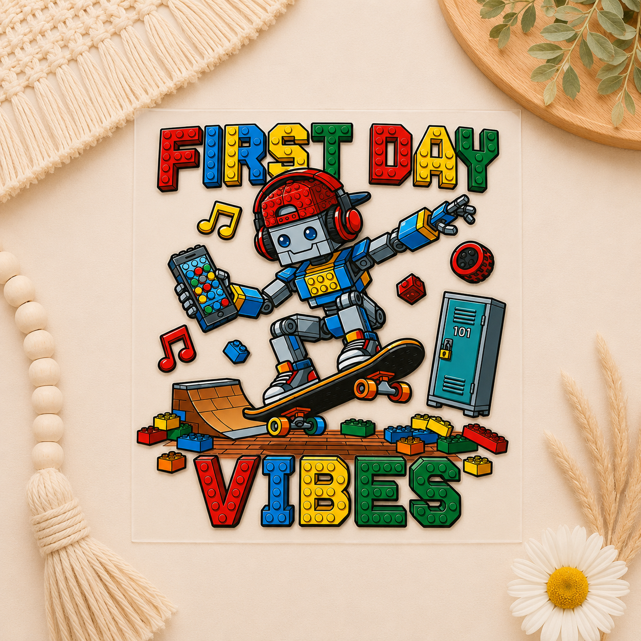 Building Block Robot School Kids DTF Transfers