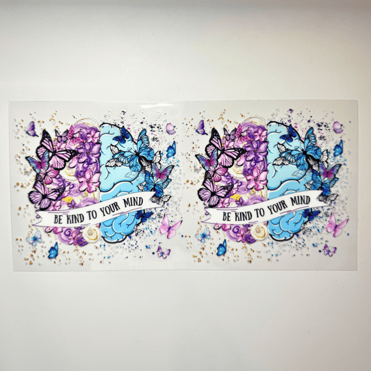 Creative Butterfly Be Kind To Your Mind motivational poster with colorful typography on a white background.