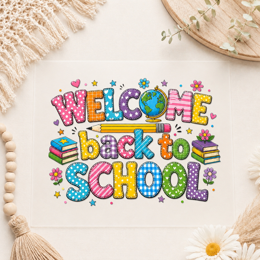 Creative Butterfly back-to-school kids DTF transfer with colorful cartoon designs on a white background.