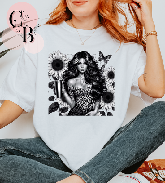 Black & White Sunflower Girl